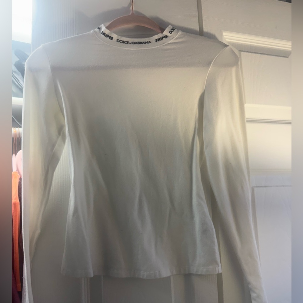 Dolce & Gabbana White Logo Long Sleeve Top